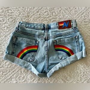 Aviator Nation rainbow pocket denim shorts